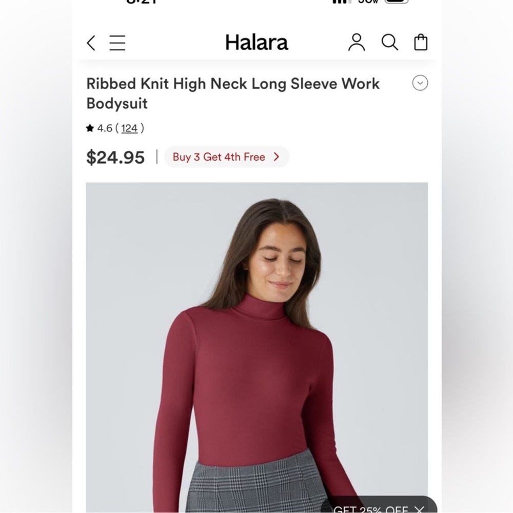 HALARA Ribbed High Neck Long Sleeve Bodysuit - Wine